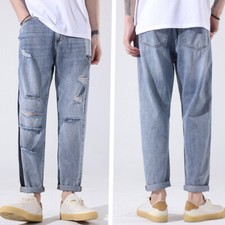 Pantaloni Cargo Da Lavoro In Denim Distressed Strappati Casual Retro