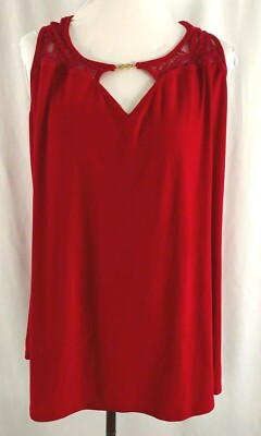 Emma Olive Womens Top Sleeveless Solid Red Lace Polyester Nylon 3X