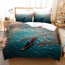 Copripiumino trapuntato 3D barca fiume paesaggio set lenzuola