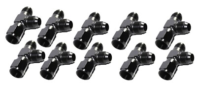10pc 3-Way Tee T-Piece Fitting Adapter AN10 Female to 2X AN10 10-AN Male BLACK