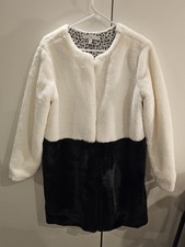Fever Womans Medium Cream/black Faux Fur Coat New With Tag
