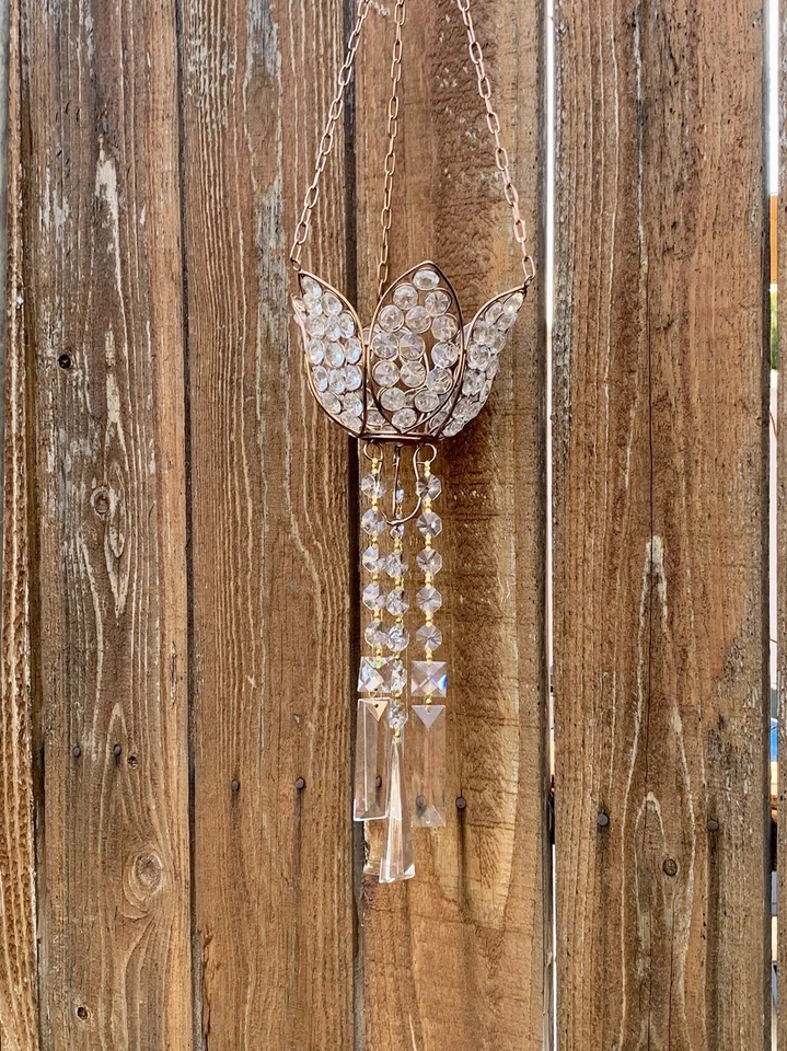 Lotus Votive Tea Light Crystal Hanging Chandelier Candle Holder Gold Finish - Image 3 of 4