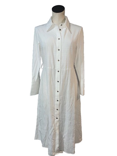 Zara Linen Blend Belted Shirt Dress in Ecru Size Medium | eBay