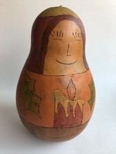 Hand Painted Gourd, Folk Art, Autumn Theme Fall Colors 8  Tall