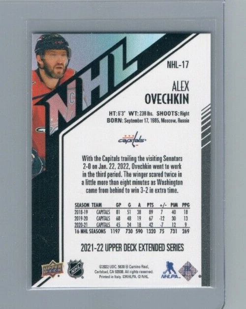 ALEX OVECHKIN 2021-22 Upper Deck Extended HoloGRFX Silver Capitals #NHL-17 🚨 - Image 2 of 2