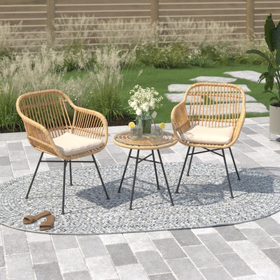 #ad Barton 3 pcs Outdoor Bistro Patio Set w Glass Table and Chairs Seat Cushion $119.95