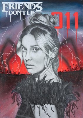 Millie Bobbie Brown / Stranger Things Bleistiftzeichnung und Maldruck (Größe A3)