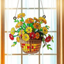 Marigold  red daisy acrylic suncatcher, bright floral window decor gift