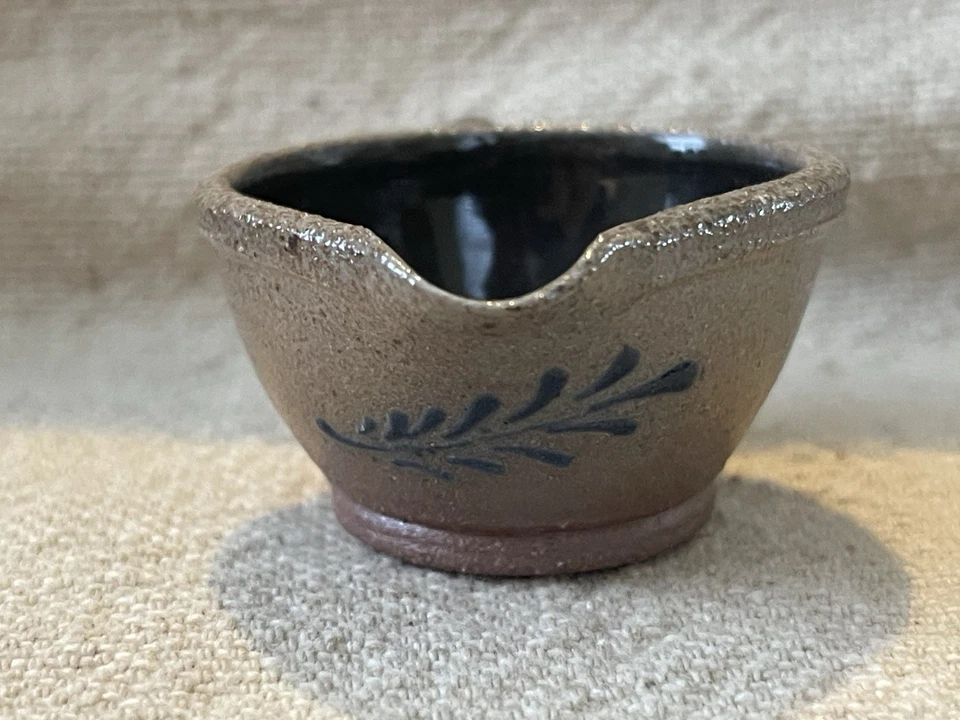 Rowe Pottery 2.5”Cobalt Salt Glaze Mini Batter Bowl W Spout - Image 2 of 4