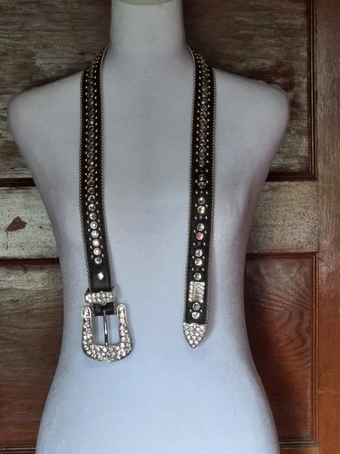 B.B. Simon Western Rhinestone Black Belt with Swarovsky Crystal Encrusted Buckle
