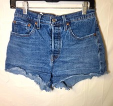 Levi's 501 Women Blue Denim High Rise Cutoff Frayed Hem 5-Pocket Shorts W27