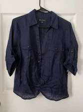 I.N.C. INTERNATIONAL CONCEPTS Women's Linen Twist-Hem Blouse Size M NWT