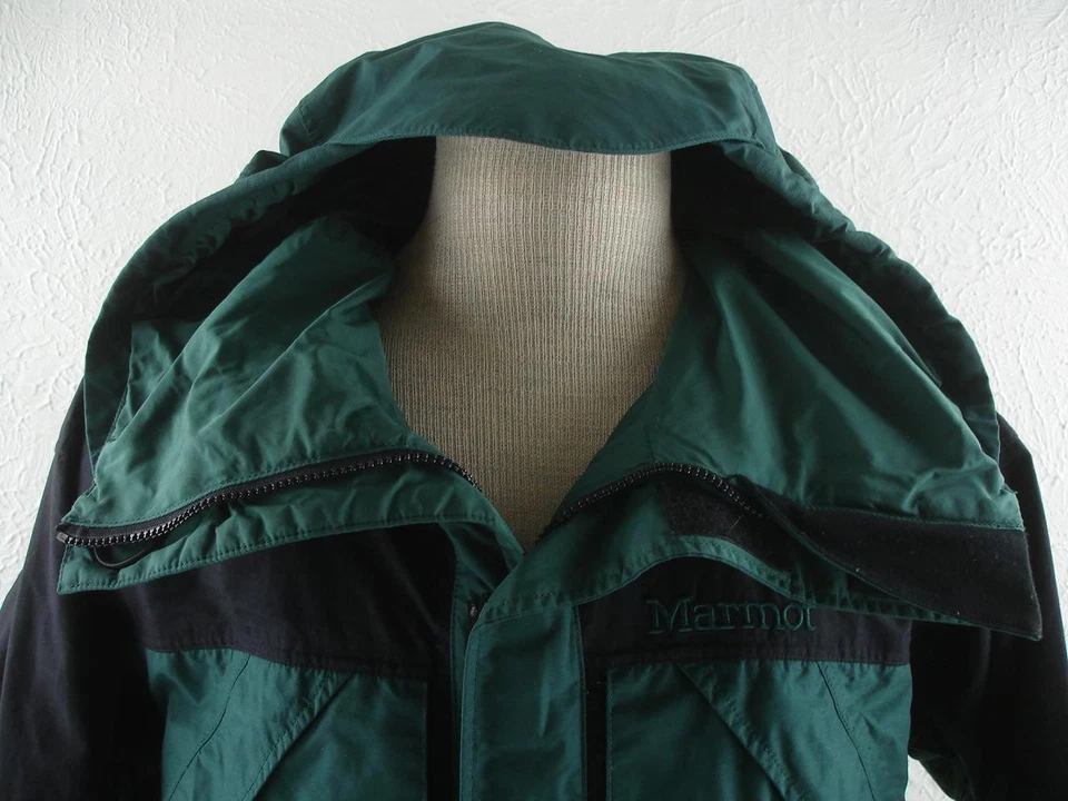 Men's sz S Marmot Membrain Rain Shell Jacket Hooded Parka Waterproof Green Black - Image 2 of 4