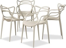 Set X4 Modern Style BEIGE Polypropylene Outdoor Plastic Dining Chairs Stackable