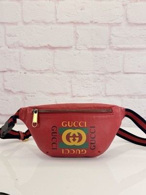Gucci Small Logo Print Red Leather Fanny Waist Belt Bag | eBay