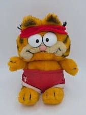 Vtg Garfield Daikin Plush Cat Cartoon Strip Workout Headband Red Shorts Training