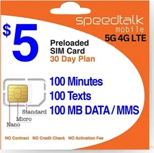 SpeedTalk Mobile $5 Prepaid Wireless Pay Go Plan for Smartphones &... 