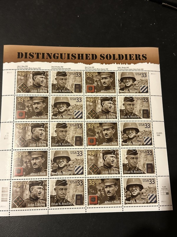 United States 32¢ Distinguished Soldiers Postage Stamps #3393-96 MNH Full Sheet