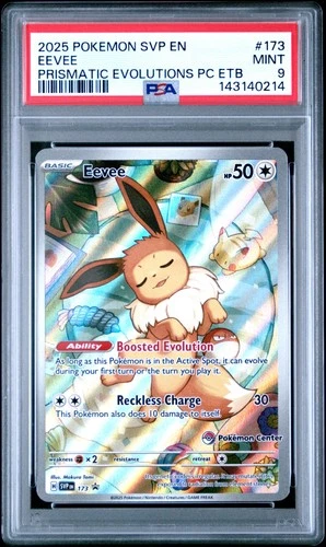 2025 POKEMON PRISMATIC EVOLUTIONS POKEMON CENTER ETB PROMO #173 EEVEE PSA 9