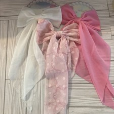 Set 3 Long Bow Hair Clips, Silky Satin Large Hair Bow Ribbon Clips, Long Tail