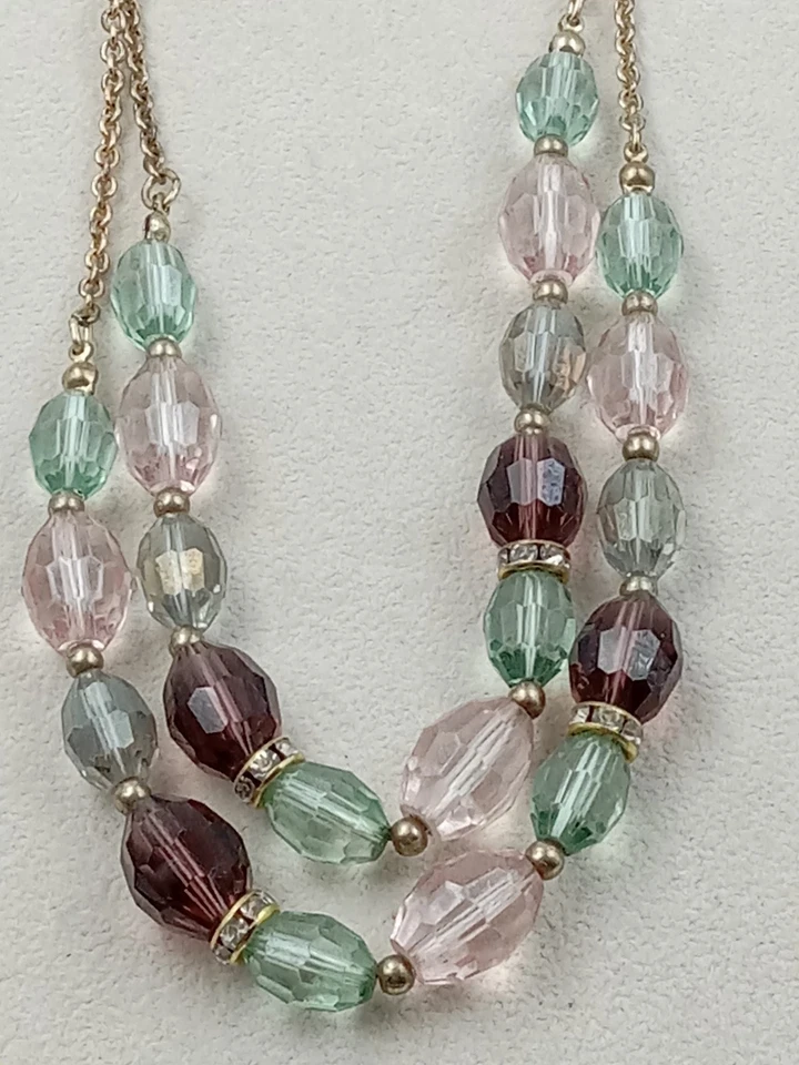 Designer Swarvoski Faceted Colored Crystal Bead & Gold Tone Necklace: 18" - Image 4 of 4