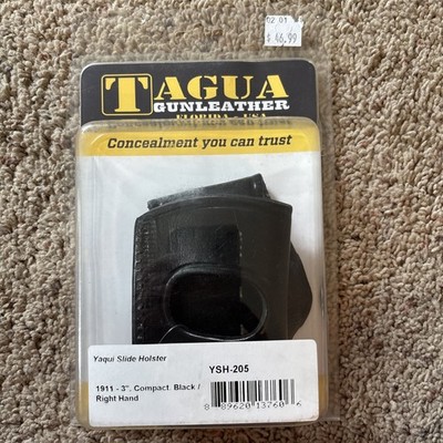 TAGUA Right Hand Black Leather Yaqui Slide Holster 3  Compact YSH-205