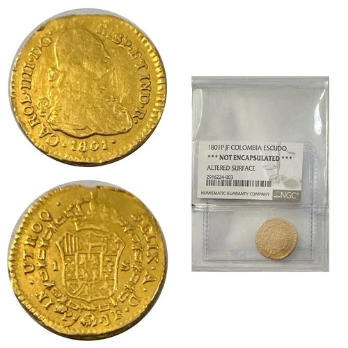 1801-P Colombia 1 Escudo - Carlos IV - NGC Genuine Altered Surfaces - .875 Gold