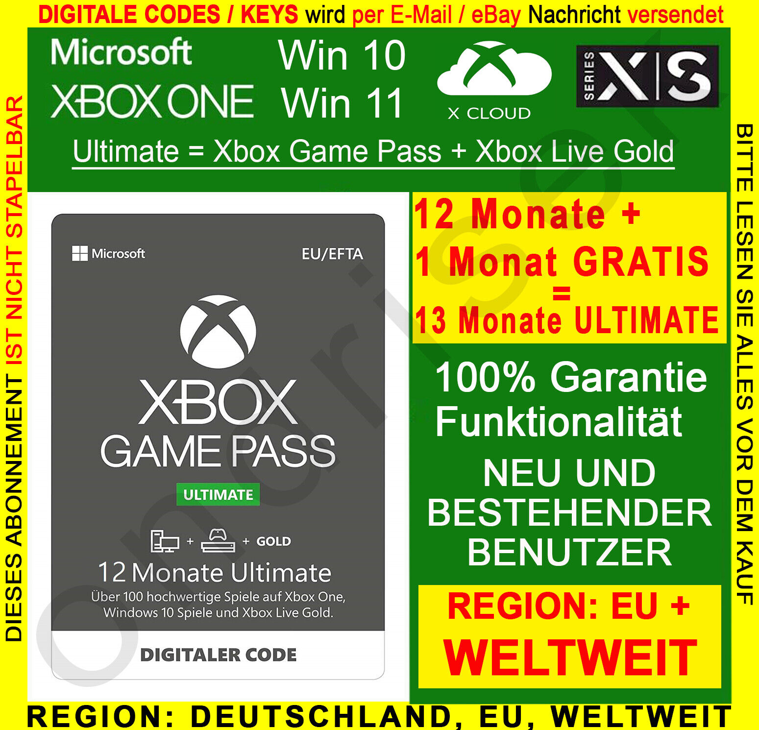 blik oortelefoon Napier Xbox Game Pass Ultimate 12 Monate + Live Gold Download Code DE EU GLOBAL |  eBay