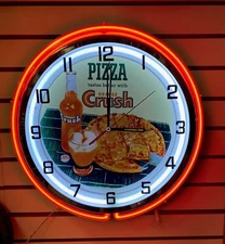Vintage Orange Crush Soda Pop Pizza Parlor Metal Large 2 Ring Neon Clock
