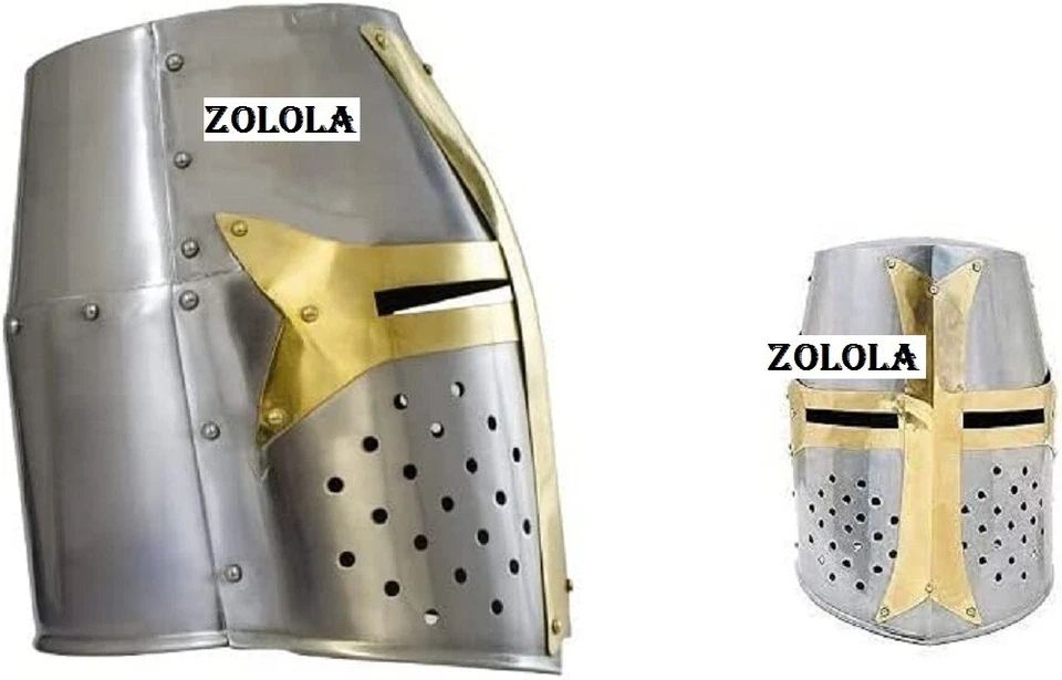 Casco Cruzado Medieval Acero Dulce con Latón Ajustado Plata y Pulido al Aceite Foto 2 de 4