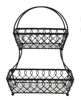   Loop And Lattice 2-Tier Metal Fruit Storage Basket, Antique Black