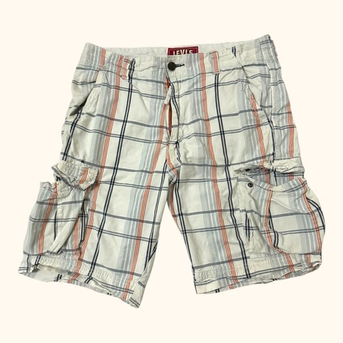 Levi’s Men’s Check Plaid Cargo Shorts 34 Stains Flaws