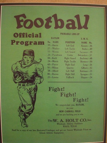 VINTAGE BAYLOR BEARS COLLEGE FOOTBALL PROGRAM FRAMED "PROBABLE LINE UP" - Picture 3 of 7