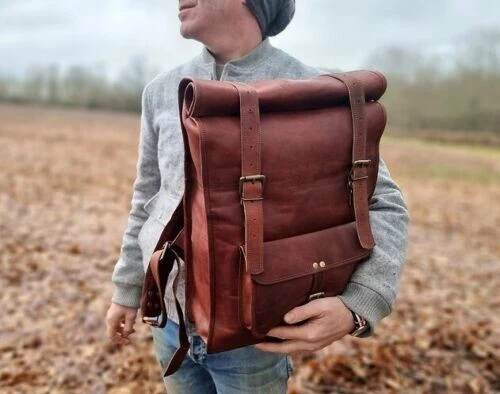 Leather Backpack Bag Brown Rucksack Genuine Laptop Travel Handmade Men's Vintage