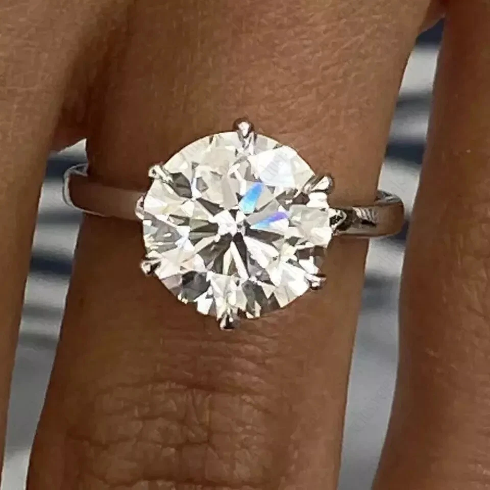 2.45 Ct Round Cut Moissanite Solitaire Engagement Ring 14k White Gold Plated - Image 4 of 4