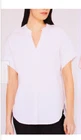 NICOLE MILLER WOMEN'S BUTTON ACCENT V-NECK LINEN SHIRT(WHITE LARGE)NWD