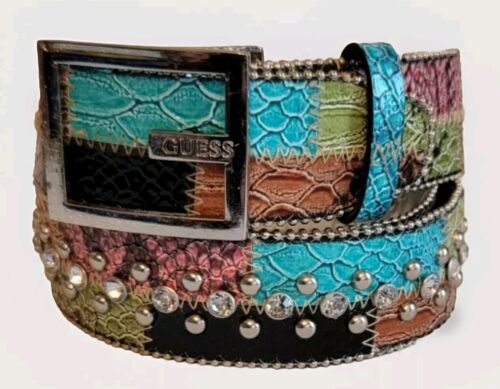 Guess Womens XL Studded Rhinestone Multi Color Belt Style 958006