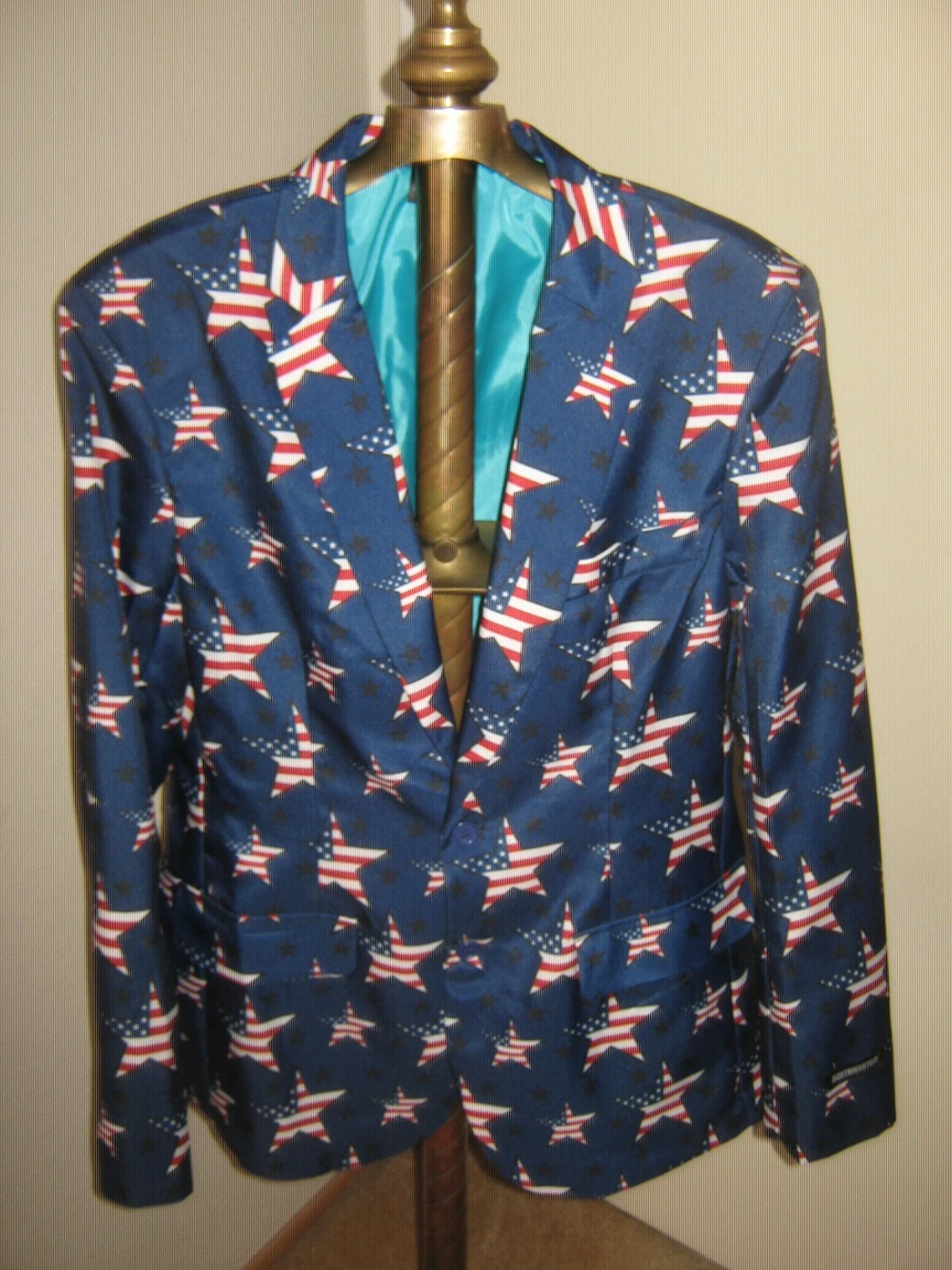 SUITMEISTER Blazer Men's Size MEDIUM(NWO)Navy BLUE w/Stars & Stripes "CLEAN" image 6