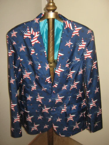 SUITMEISTER Blazer Men's Size MEDIUM(NWO)Navy BLUE w/Stars & Stripes "CLEAN" image 6