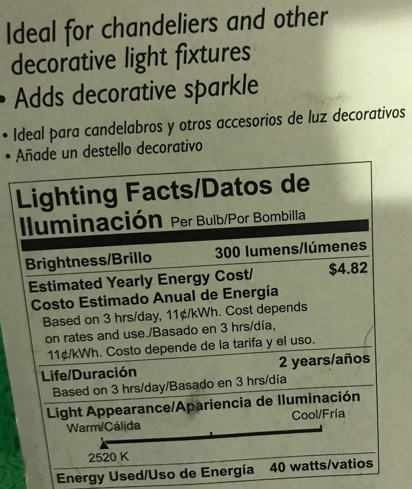 12 Philips DuraMax Sparkling Clear 40W  Candelabra Blunt Tip Bulbs 300 Lumens - Image 4 of 4