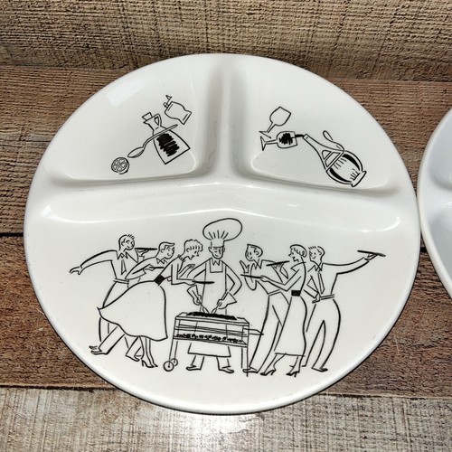 Royal China 50's Set of 2 Ceramic Barbecue Party Chef Grill Plates Matching Cups - Picture 2 of 9