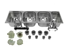 Concession Sink 4 Compartment Food Truck 3L+1S Handwash Faucets Drain Traps