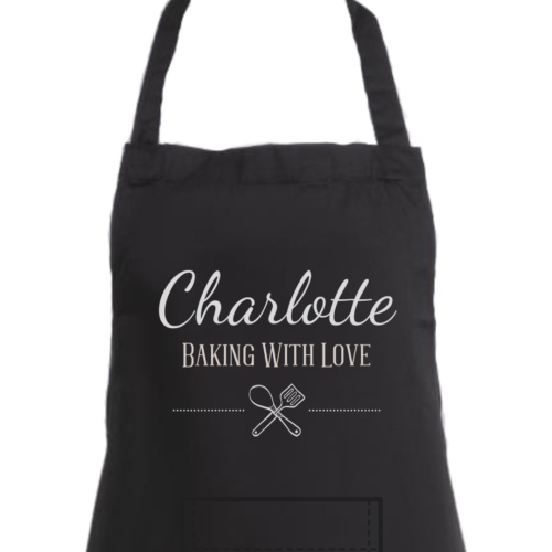 Second Ave Personalised Black Apron Unisex Baking With Love Kitchen Apron - Afbeelding 1 van 2