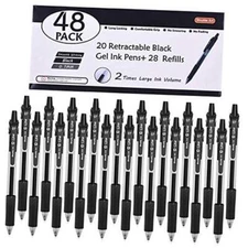 Shuttle Art Black Gel Pens Pack(20 Pens with 28 Refills) Retractable Medium 48