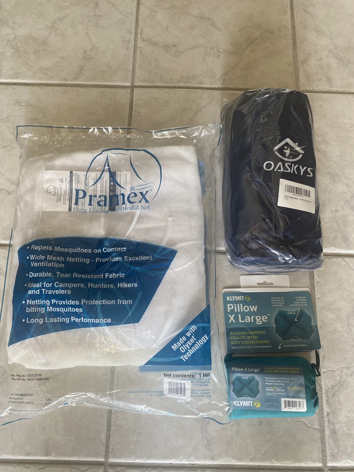 OASKYS Camping Sleeping Bag 3 Season W/Klymit Pillow & Pramex Insect Net