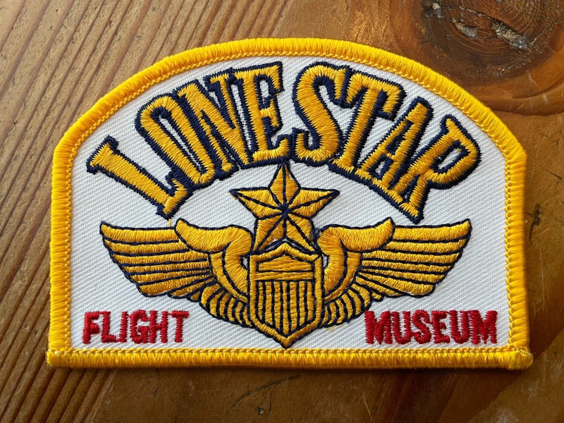 LONE STAR FLIGHT MUSEUM PATCH ~ GOLD/WHITE/RED COLORS ~ 3.5" x 2.5"