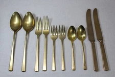 Lot of 10 Pieces Dirilyte Gold Tone Flatware 2 Place Settings & 2 Serving Spoons