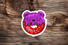 Red Purple Bear Donut Sticker, Funny Cartoon Sticker, Water Resistant