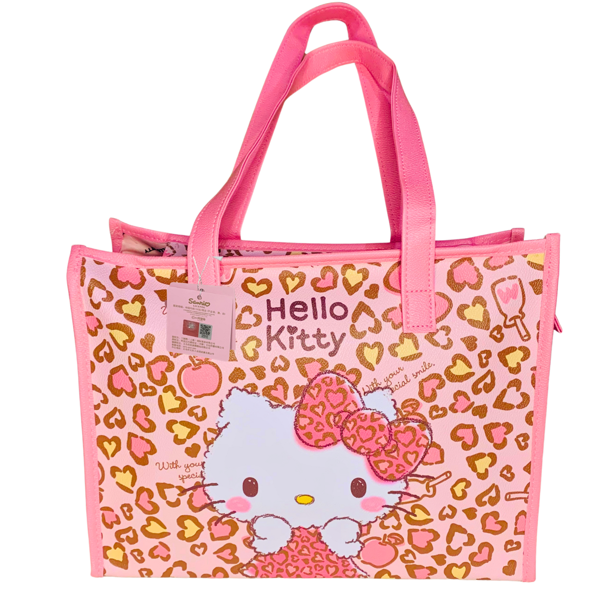 Sanrio Hello Kitty Pink Leopard Vegan Leather Tote Bag Womens