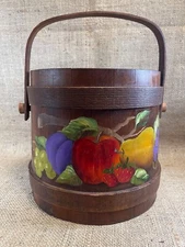 antique firkin sugar wooden bucket hand painted signed Shirley Drew original